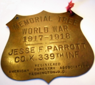 Jesse F. Parrott World War Memorial Tree brass marker